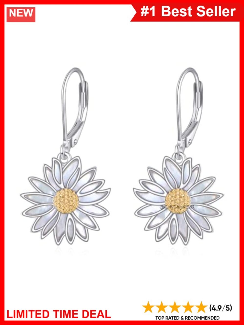 Daisy Flower Dangle Drop Earrings 925 Sterling Silver White Opal Gift